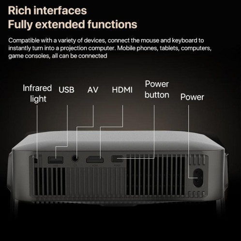 Mini projecteur portable intelligent R1 1920 x 1280p 600 ANSI Android 12.0, prise : prise AU (noir) SH603A1362-010